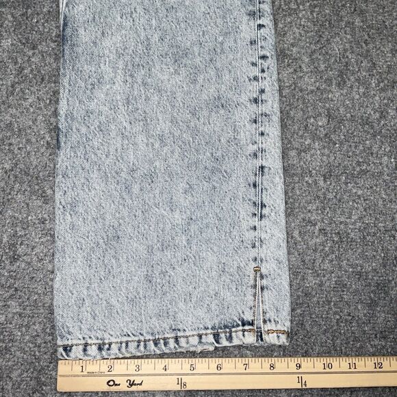 Free People Jeans Womens Size 32  Blue Acid Wash 80's Straight distressed patch - Picture 8 of 12